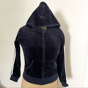 Vintage Coolwear USA Velour Zip Front Hoodie with Striped Sleeves